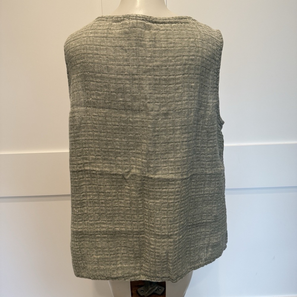 FLAX Green Crinkle Gauze Sleeveless Top Women's Large Lagenlook Casual Linen - Picture 2 of 9